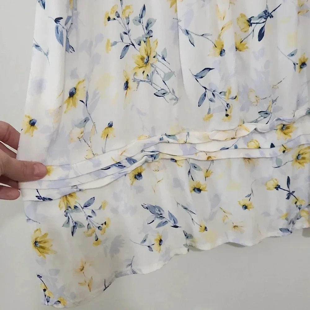 Lovestitch Honey Puff Sleeve Mini Dress white yellow blue M Medium - Picture 3 of 5
